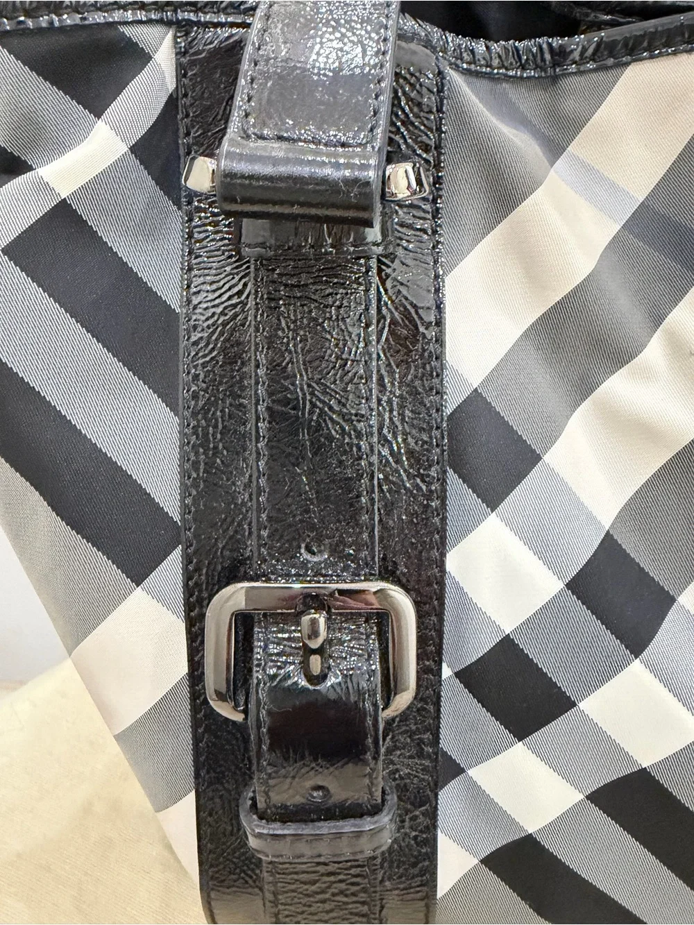 Burberry Black and Gray Check Tote with Matching Wallet